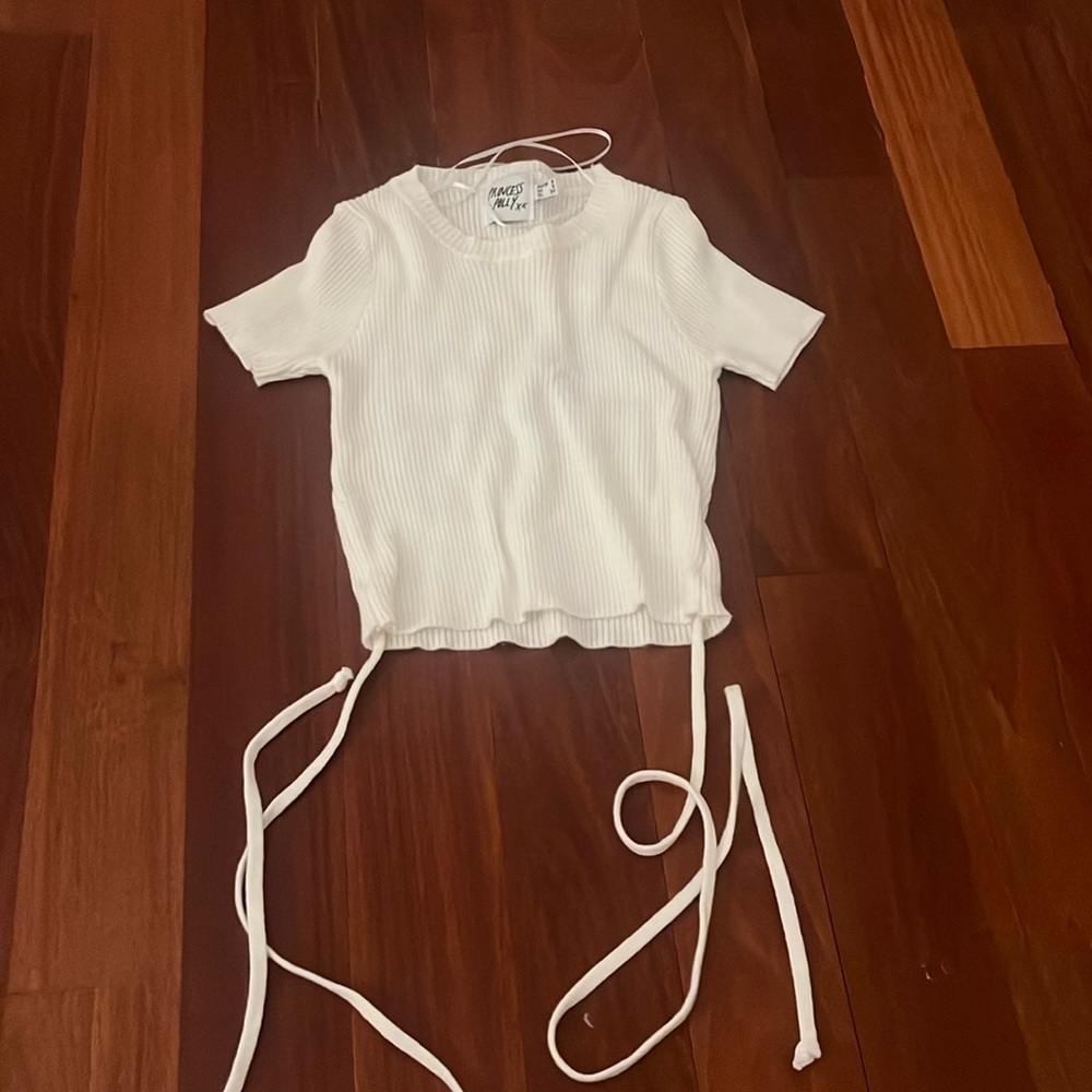 White tight cropped laced top